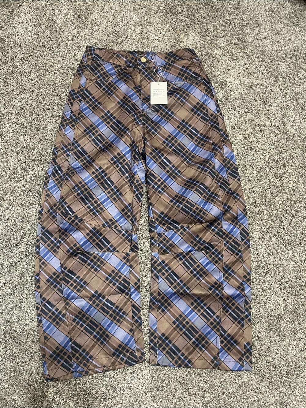 Plaid Wide-Leg women’s Pants in Brown and Blue